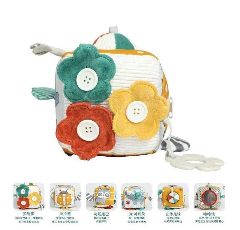 Логічний куб 9393 A (45) брязкальце, прорізувач, дзеркальце, пискавка, шурхотить, пальчикова гра з ґудзиками, в пакеті