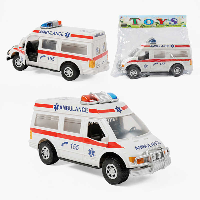 Машинка 34766 B (48/2) “Швидка допомога”, розмір: 26х10.6х13 см, інерція, відчиняються двері, в пакеті