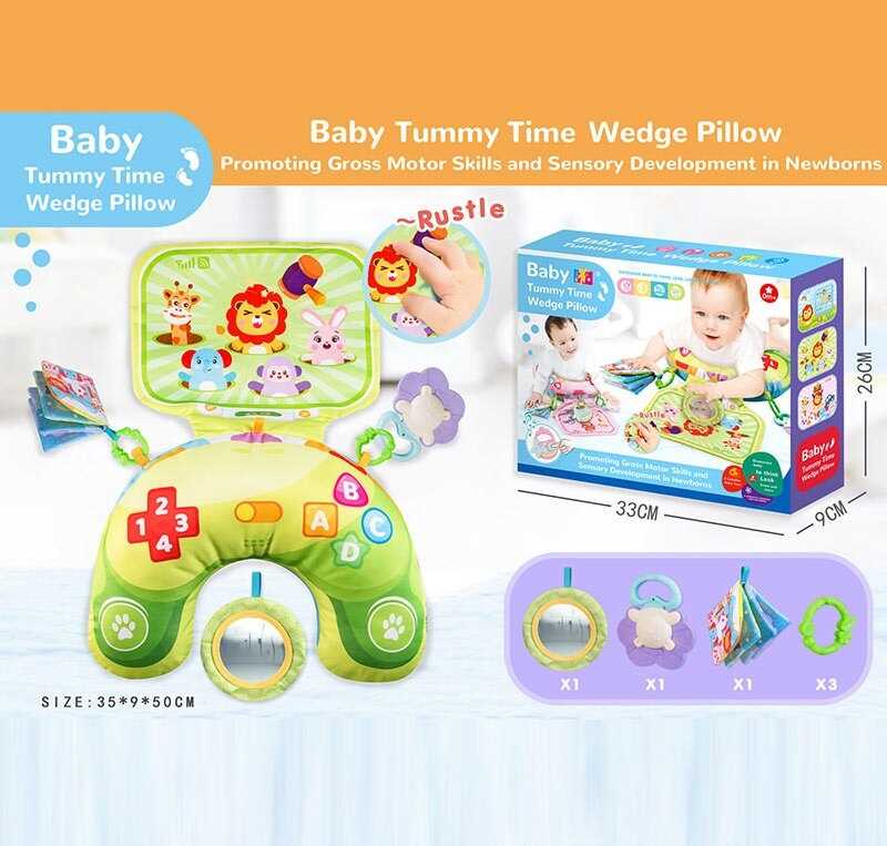 Розвивальна подушка 712 (48) шелесткі елементи, брязкальце, люстерко, м’яка книжечка, гумовий прорізувач, кріплення, в коробці