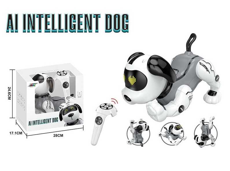 Собачка на радіокеруванні K 55 (12) акум 3.7 V, USB, пульт керування, виконує команди, танцює, реагує на жести, підсвічування очей, в коробці