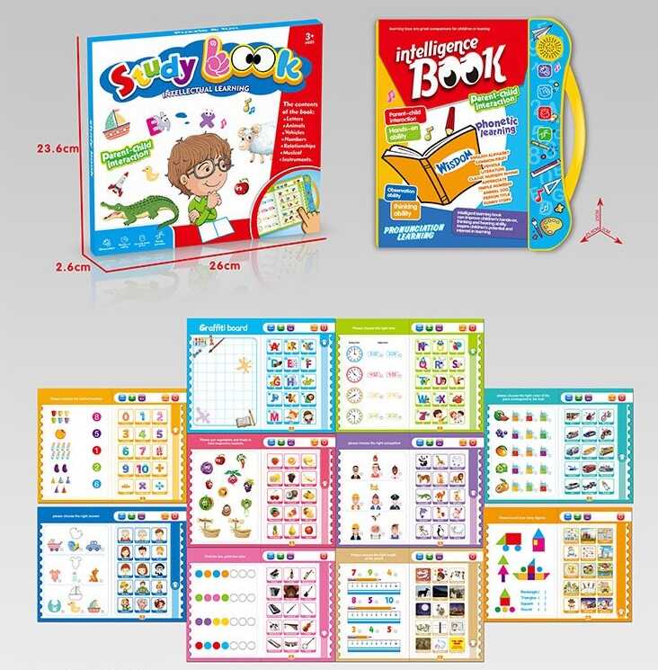 Інтерактивна книга 3101 (60/2) 10 сторінок, маркер, іспит, озвуч. англ. мовою, пісні, інструменти, транспорт, тварини, фрукти, абетка, в коробці