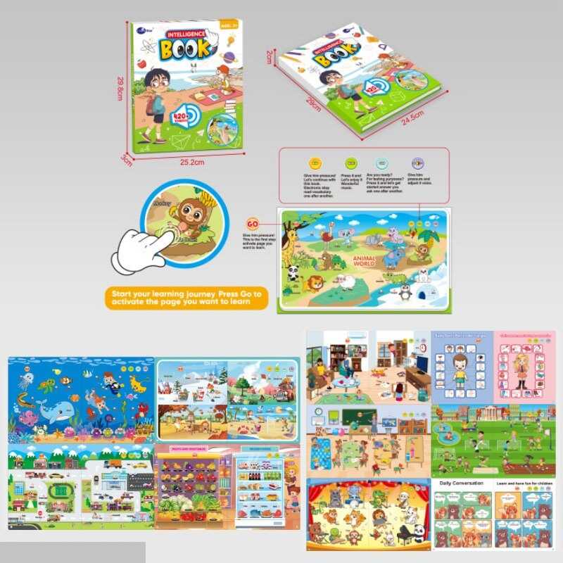 Інтерактивна книга 3119 (48/2) 22 сторінки, іспит, озвуч. англ. мовою, тварини, морські мешканці, їжа, одяг, інструменти, на батарейках, в коробці