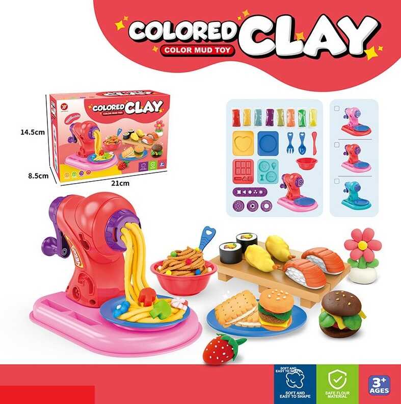 Тісто для ліплення 365 (72/2) екструдер, тісто у 8ми кольорах, змінні насадки, виделка, ніж, ложка, миска трафарети, фігурні форми, в коробці