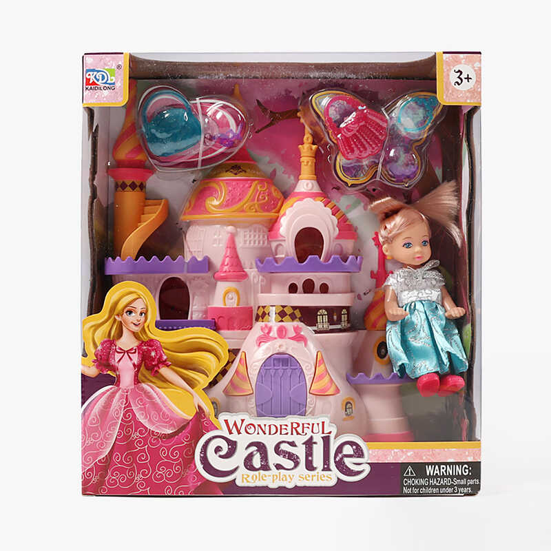 Замок з лялькою KDL 53 (84/2)  висота ляльки: 10 см, шарнірні з`єднання, знімна сукня, аксесуари, розмір замка:14х19, відчиняються дверцята, в коробці