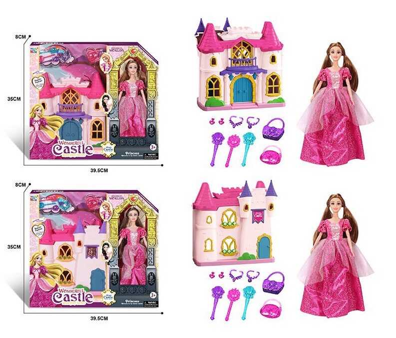 Замок з лялькою KDL 55 (24/2) 2 види, висота: 30 см, шарнірні з`єднання, знімна сукня, аксесуари, р. замка: 23х24, відчин. двері, в коробці, МІКС