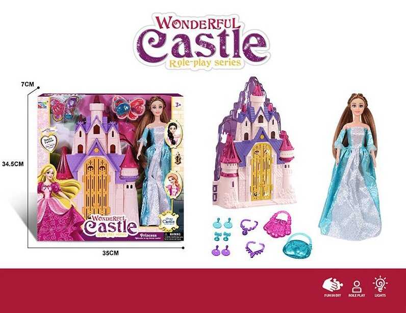 Замок з лялькою KDL 57 (36/2) висота ляльки: 30 см, шарнірні з`єднання, знімна сукня, аксесуари, р. замка:20х32, звук, підсв.відч.,дверцята, в коробці