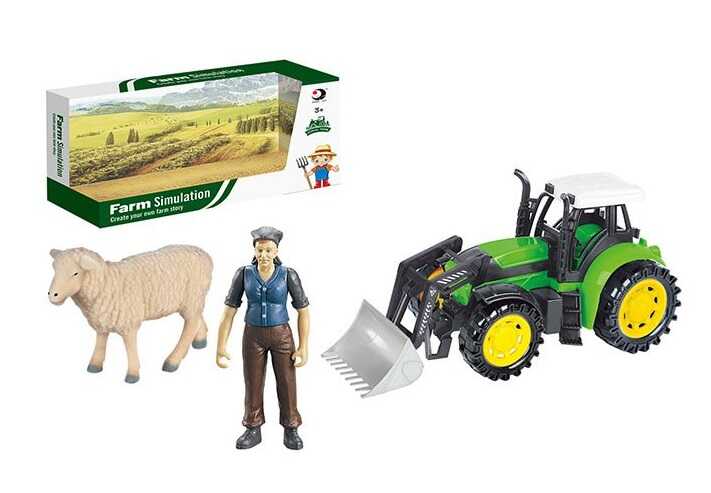 Трактор 1228-17 (60/2) флоксова тваринка, фігурка людини, рухомі руки, довжина трактора 20 см, інерція, в коробці