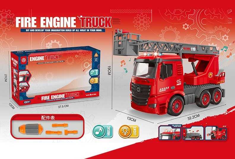 Спецтехніка D 998-11 A (28) "Пожежна машина", світло, звук, відкидний борт, викрутка, масштаб 1:14, в коробці