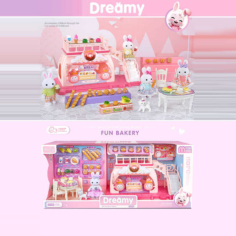 Набір меблів 6712 (12) 1 флоксова фігурка, песик, муляжі їжі, столик, 2 стільчики, пекарня, в коробці 