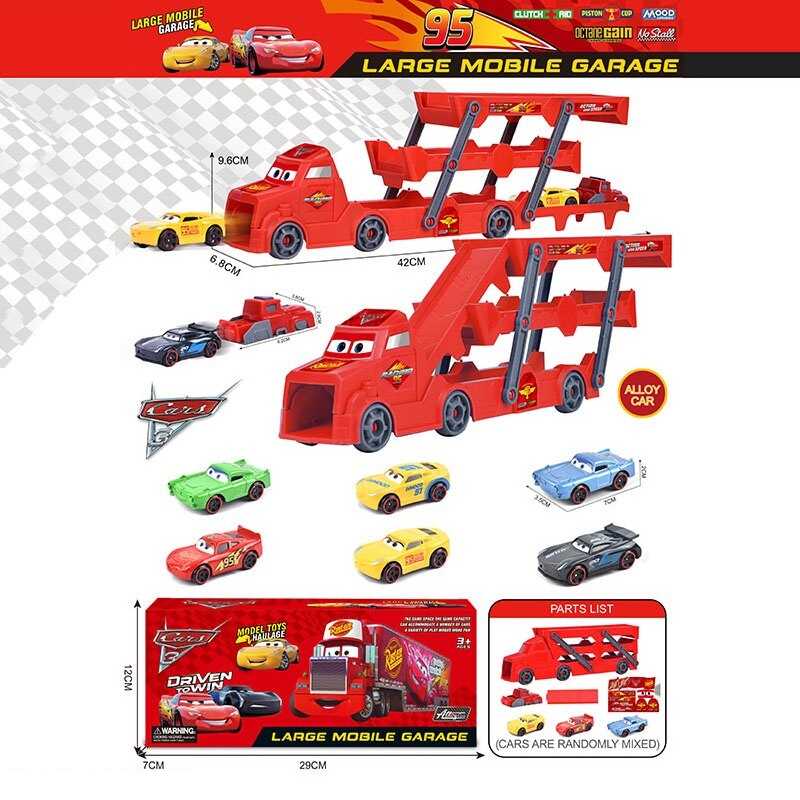 Трейлер LH 901-10 C (108/2)  герої, розмір: 28х6.5х9.5 см, механічний запускач, 3 металопластикові моделі, довжина: 7 см, в коробці