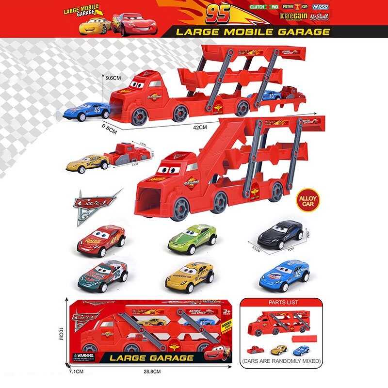 Трейлер LH 901-11 (120/2)  герої, розмір: 28х6.5х9.5 см, механічний запускач, 3 металопластикові моделі, довжина: 7 см, інерція, в коробці