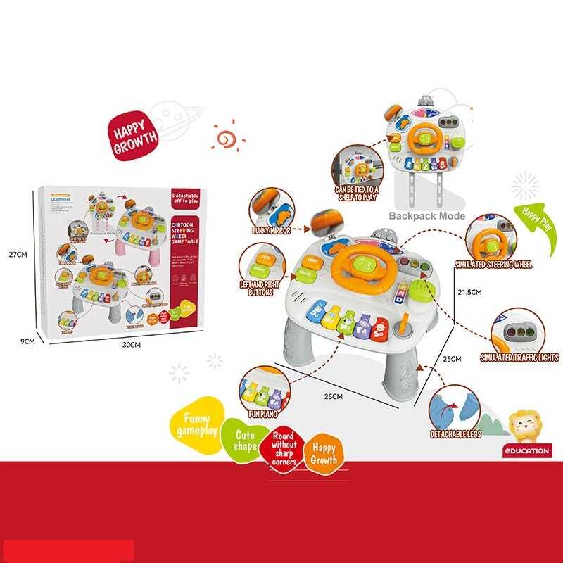 Ігровий музичний столик 368-48 H (24) кермо із сигналом, 5 клавіш піаніно з нотами, звук газу, поворотників, ключ запалювання, ремінці, в коробці