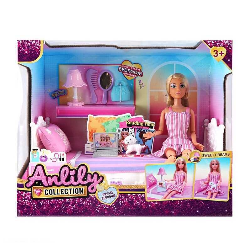 Лялька з меблями 616039 (12) вис: 30 см, шарн. з’єдн., голова і  руки: гума, тіло і ноги: пластик, одяг, взуття, ліжко: 31 см, аксесуари, в коробці