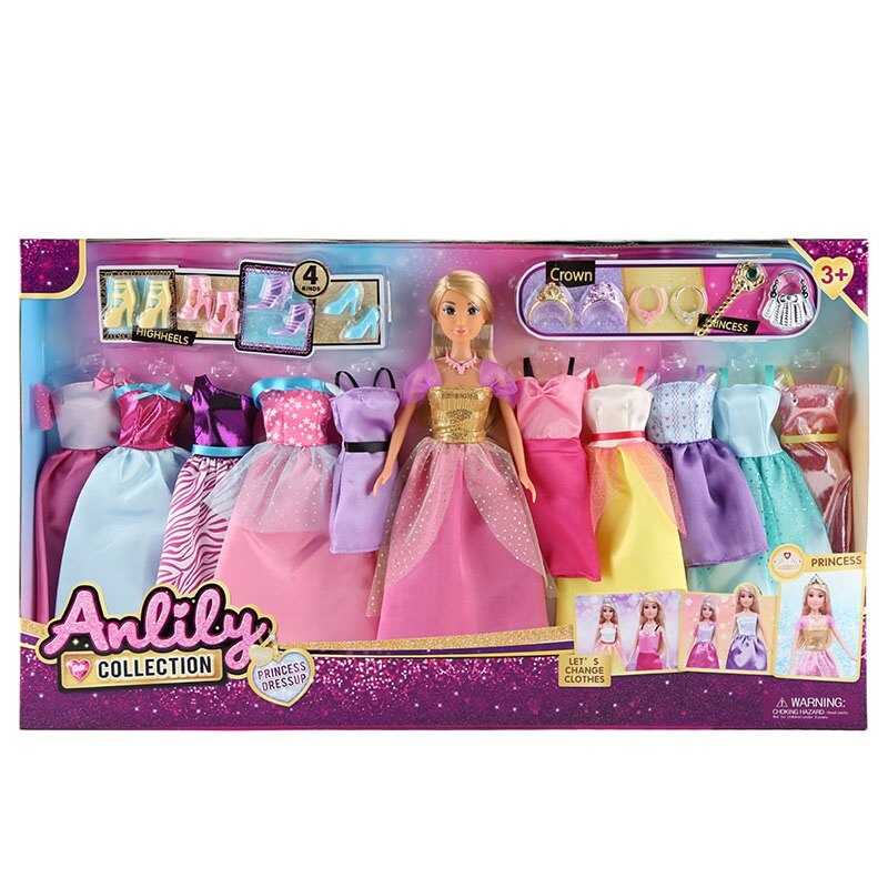 Лялька з аксесуарами 616085 (18) вис: 30 см, голова і руки: гум, тіло і  ноги: пласт знімна сукня, 10 дод. суконь, 4 п. взуття, аксесуари, в коробці