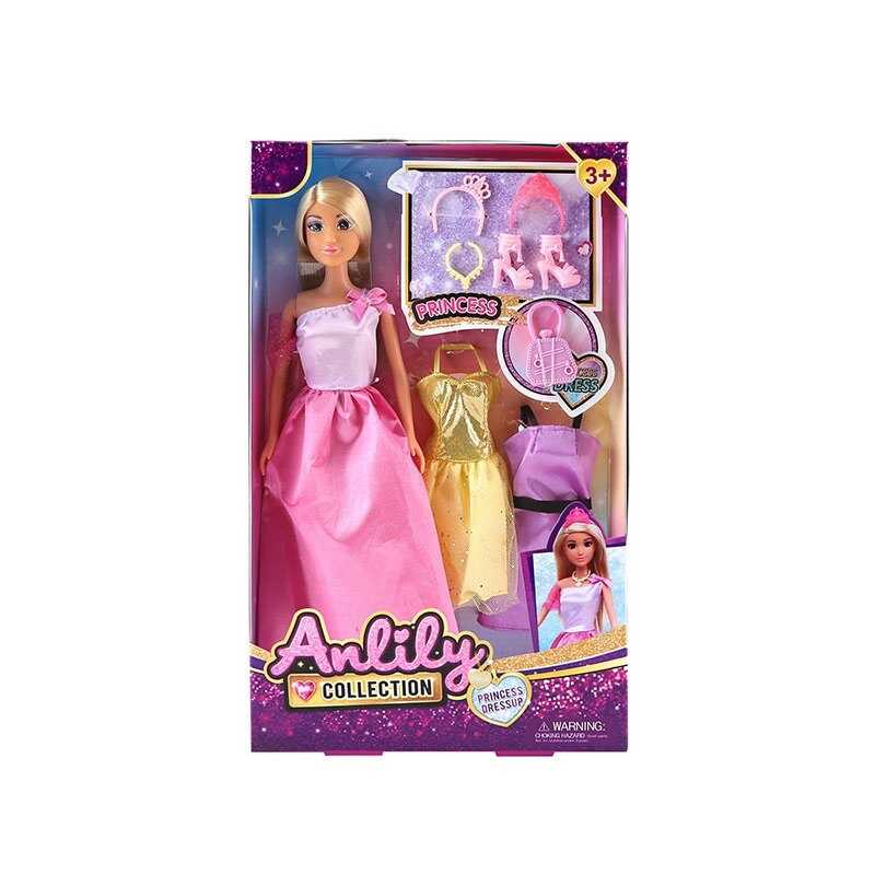 Лялька 616332 (36) висота: 30 см, голова та руки: гума, тіло та ноги: пластик, знімна сукня, 2 додаткові сукні, взуття, аксесуари, в коробці