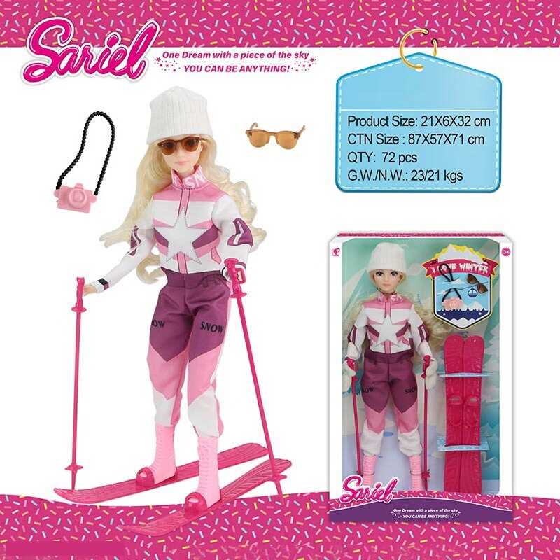 Лялька 92011 A (72/2) висота: 30 см, шарнірні з’єднання, голова і руки: гума, тіло і ноги: пластик, знімний одяг, взуття, лижі, аксесуари, в коробці