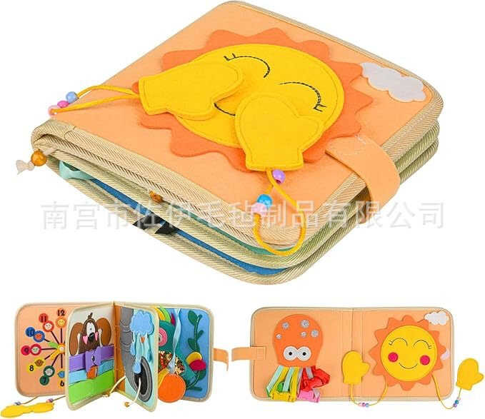 М’яка книжка - бізіборд C 75321 (50) годинник, намистини, гудзики, стрічки, елементи на липучках, застібки, в пакеті