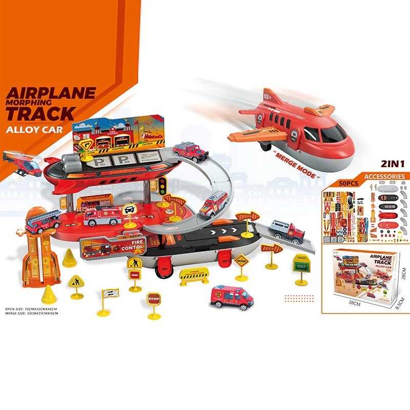 Парковка 6672 (36/2) 50 елементів, літак, 2в1, металопластикова машинка, дорожні знаки, в коробці