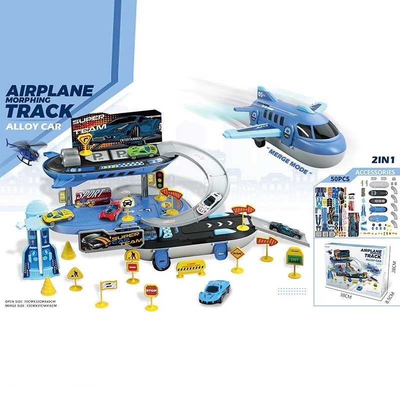 Парковка 6675 (36/2) 50 елементів, літак, 2в1, металопластикова машинка, дорожні знаки, в коробці