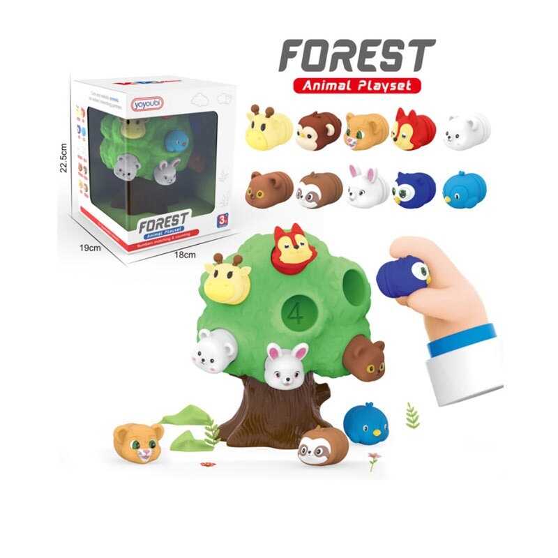 Логічна гра 207 (24) дерево, цифри, 10 гумових тваринок, в коробці