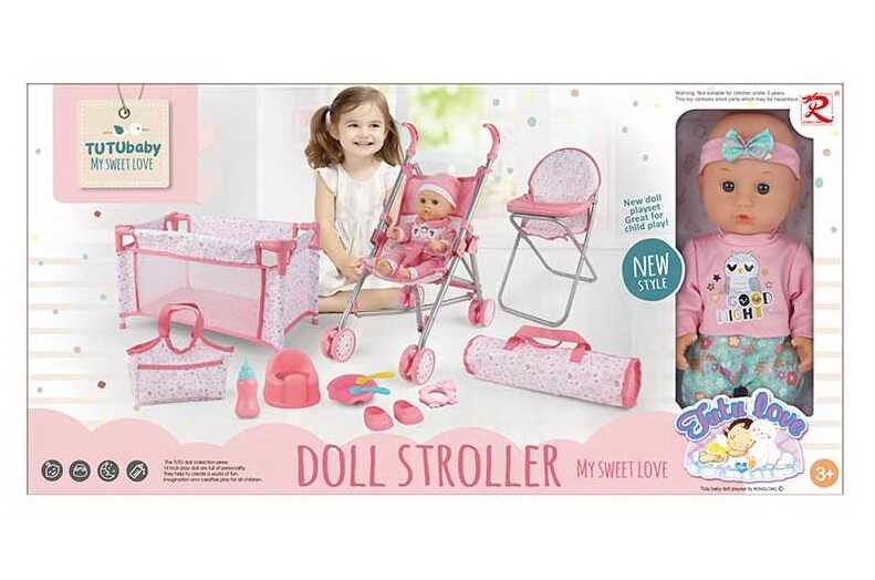 Пупс 88869 (8) висота: 30 см, голова та руки: гума, тіло та ноги: пластик, п’є, ходить на горщик, знімний одяг, взуття, візочок, манеж, столик для годування, аксесуари, в коробці