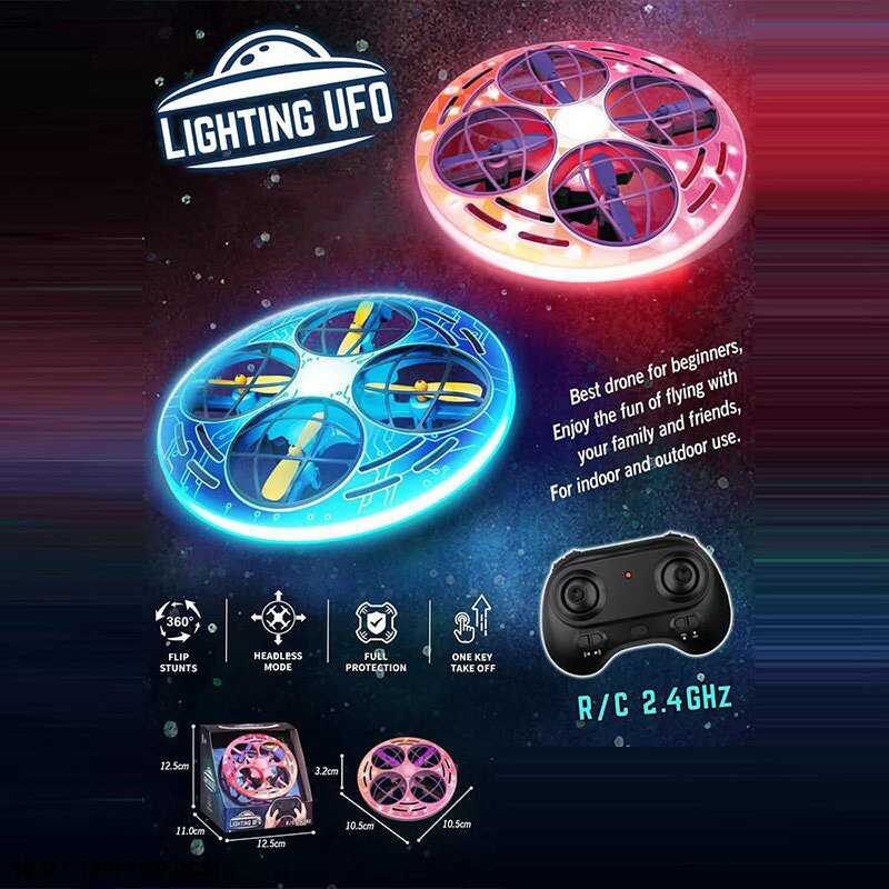 Літаюча тарілка на радіокеруванні  CX 003 (48) 2 кольори,акумулятор: 3.7 V, пульт: 2.4 GHz, діаметр: 10.5 см, підсвічування, USB - кабель, в коробці