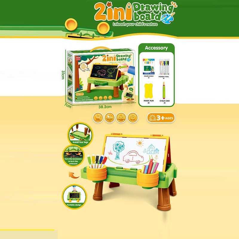Дошка для малювання 819-38 M (24) 2 в 1, “пиши-стирай” та крейда, 12 шматків крейди, 5 маркерів, стирачка, знімні ніжки, в коробці