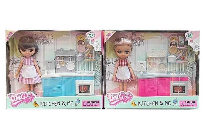 Лялька 58012 (72/2) 2 види, висота: 15 см, шарнірні з’єднання, знімний одяг і взуття, кухня, кухонне приладдя та продукти, в коробці, ВИДАЄТЬСЯ МІКС