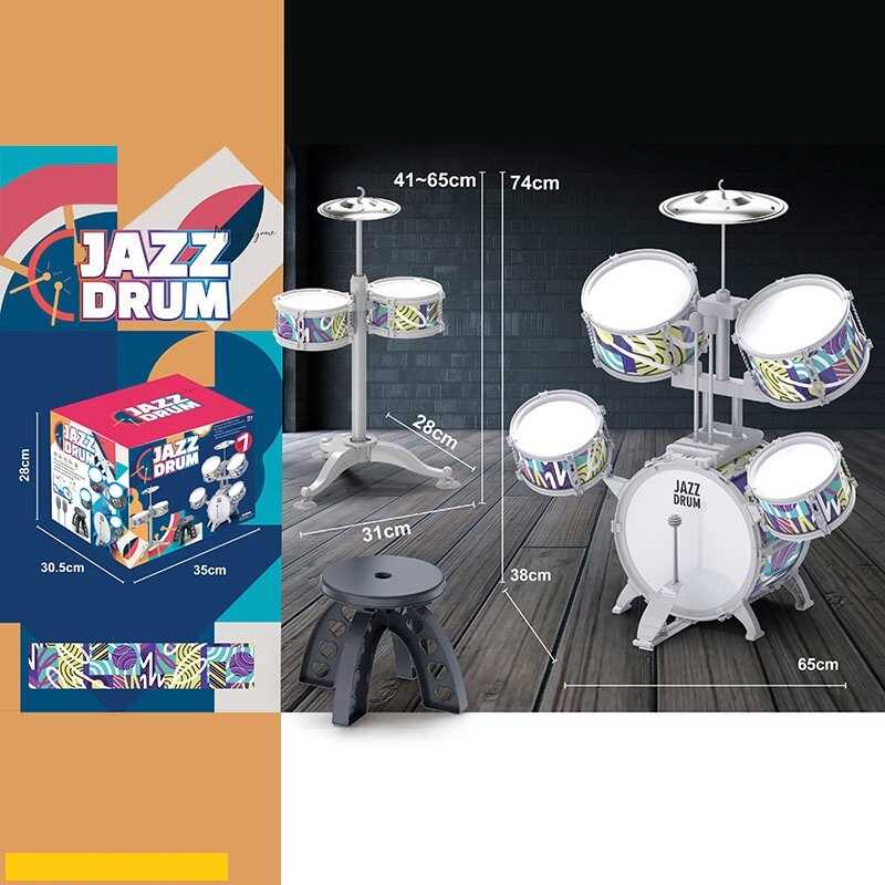 Барабанна установка ZG 3002-B (6) розмір: 65х38х74 см, додаткова стійка з барабанами, барабанні палички, стільчик, в коробці