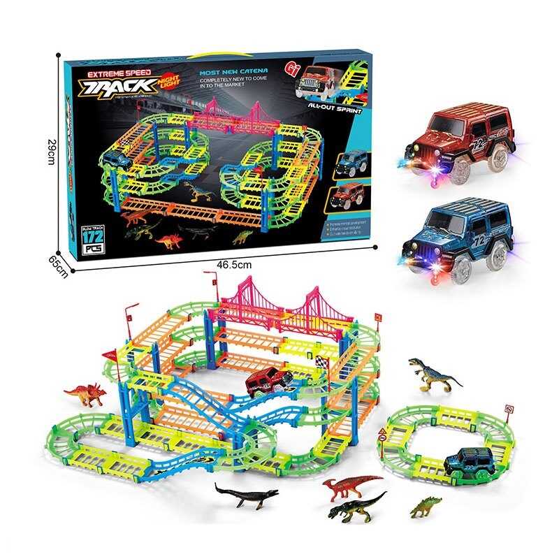 Трек 2816 (24/2) 172 елементи, 2 машинки на батарейках, підсвічування, фігурки динозаврів, в коробці