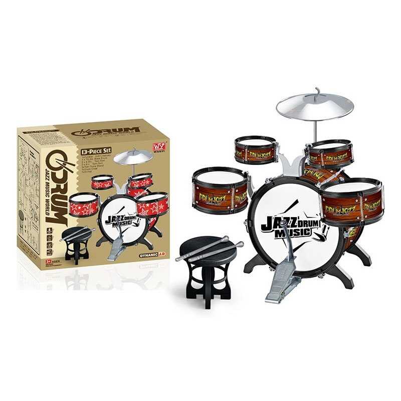 Барабанна установка 4888 (12) 13 елементів, 5 барабанів, діаметри: 28 см, 15 см, 11 см, тарілка, палички, педаль, стільчик, в коробці