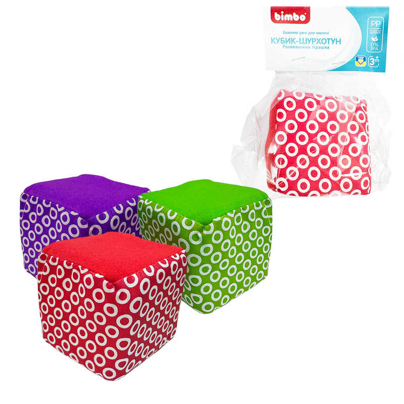 гр Кубик "Шелестун" 13895 (1) "Bimbo", розмір 9х9х9 см, текстильний, шелесткі елементи, в пакеті, ВИДАЄТЬСЯ МІКС ВИДІВ