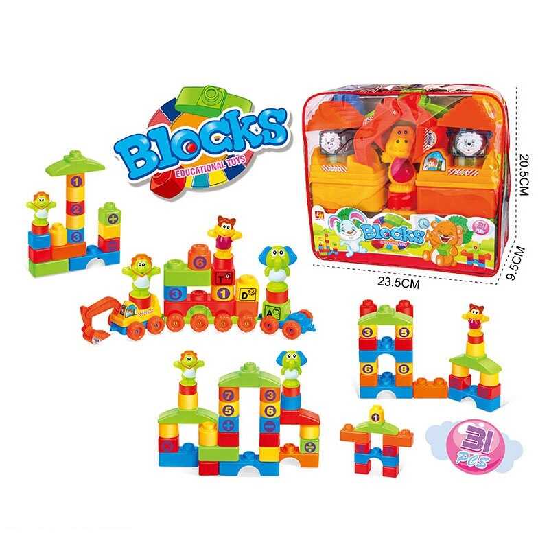 Конструктор 3027 (56/2) 31 елемент, машинка, кумедні фігурки, блоки з цифрами, в сумці