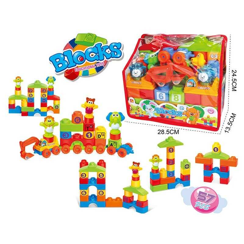 Конструктор 3028 (24/2) 57 елементів, машинка, кумедні фігурки, блоки з цифрами, в сумці