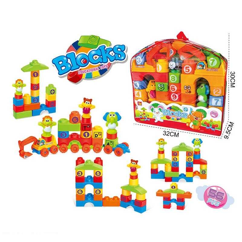 Конструктор 3029 (24/2) 56 елементів, машинка, кумедні фігурки, блоки з цифрами, в сумці