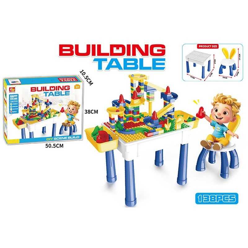 Столик з конструктором 6201 (8) 138 елементів, розмір столика: 41х31х31 см, розмір стільчика: 24х24х37 см,  кошики, в коробці