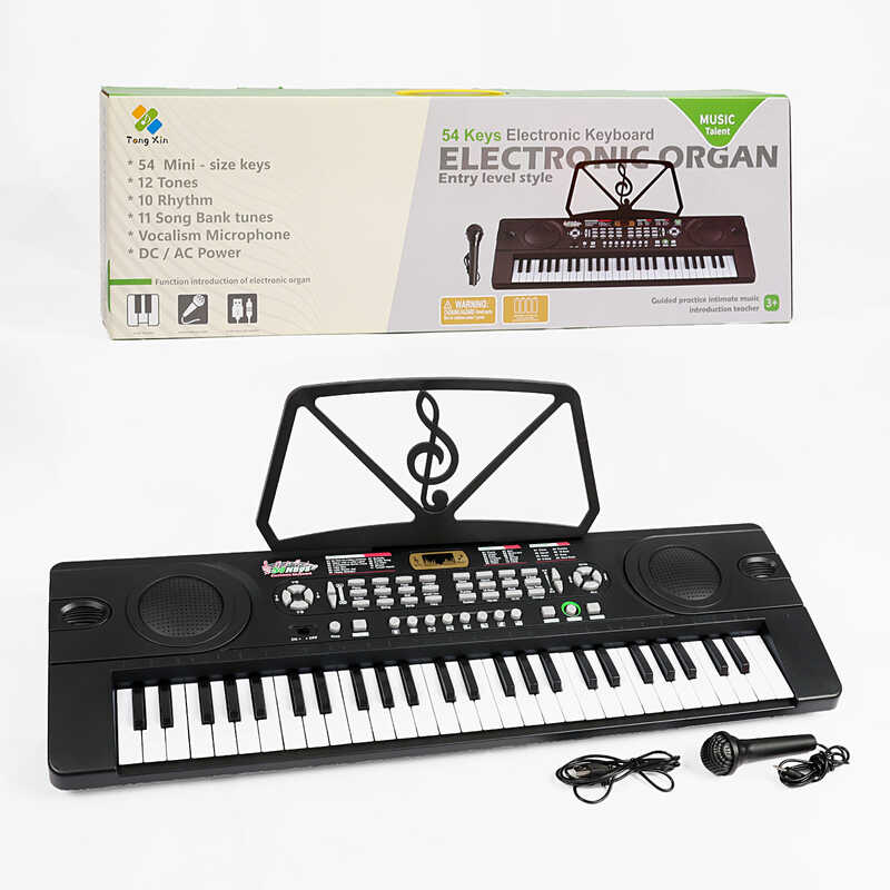 Синтезатор TX 5416 (12)54 клавіші,мікрофон,запис та відтворення звуків, працює від мережі та батарейок,звуки музичних інструментів, барабани,в коробці