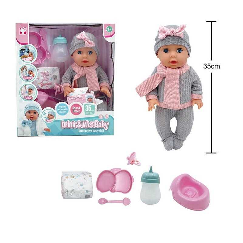 Пупс YL 2535 A-B (12) висота: 35 см, на батарейках, звуки, сенсорні датчики, п’є, “ходить” на горщик, заплющує очі, аксесуари, в коробці