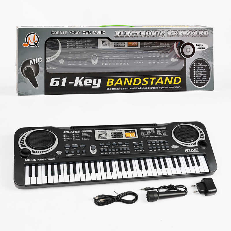 Синтезатор MQ 6106 (36) 61 клавіша,мікрофон,запис та відтворення звуків, працює від мережі та батарейок,звуки музичних інструментів,барабани,в коробці