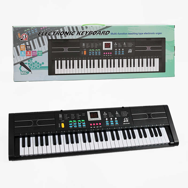 Синтезатор MQ 6187 (12) ШТРИХ=97114, 61клавіша,мікрофон, дисплей, запис та відтворення звуків, працює від мережі та батарейок, звуки, в коробці