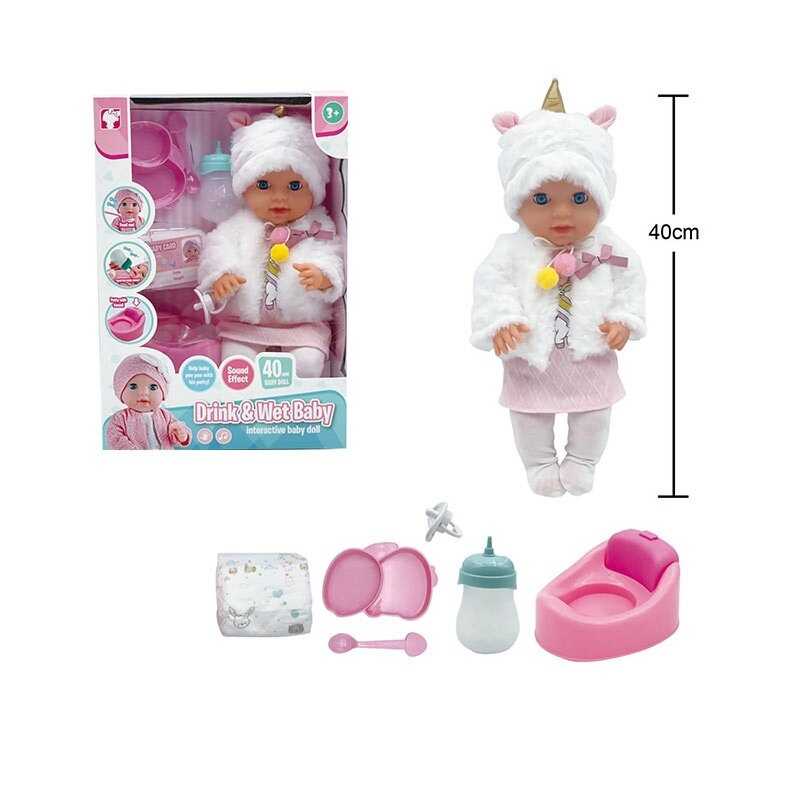 Пупс YL 2540 A-H (12) висота 40 см, заплющує очі, “ходить” на горщик, п’є, горщик, звуки, аксесуари, в коробці