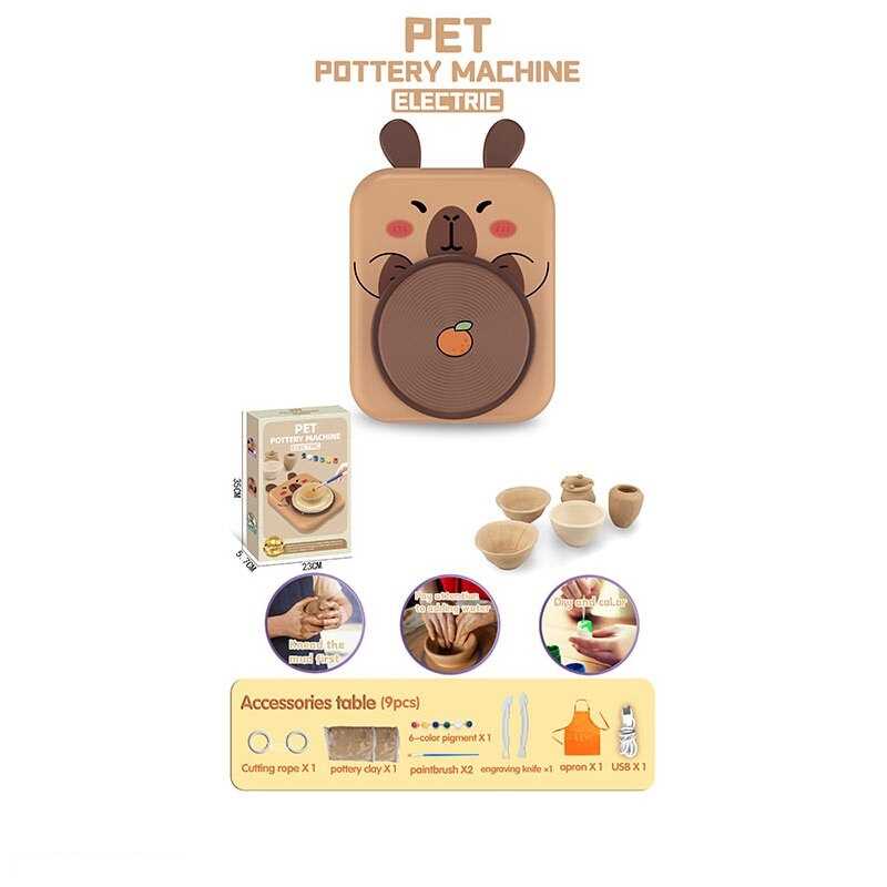 Набір для гончарства 8823 (30) електричний гончарний круг, працює від мережі, глина, фартух, фарби, інструменти, в коробці