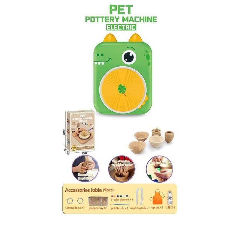 Набір для гончарства 8825 (30) електричний гончарний круг, працює від мережі, глина, фартух, фарби, інструменти, в коробці