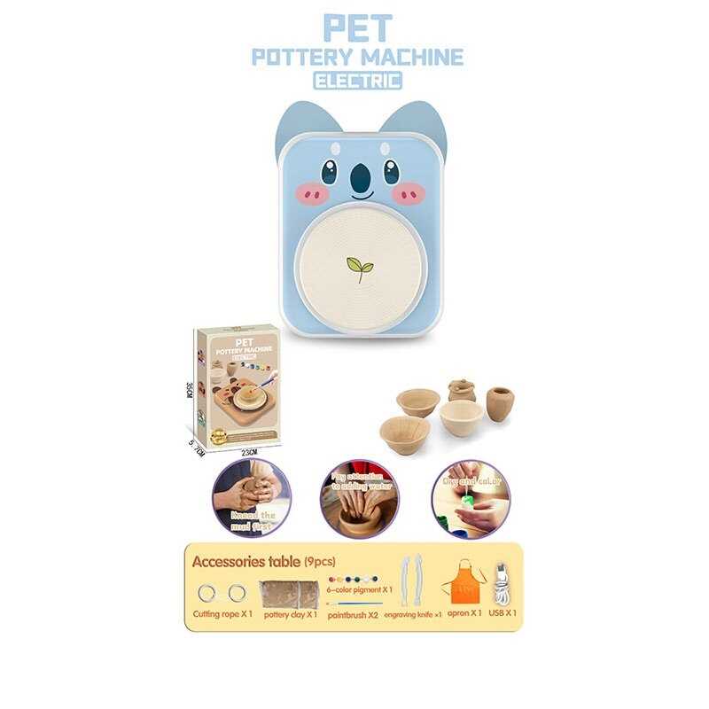 Набір для гончарства 8828 (30) електричний гончарний круг, працює від мережі, глина, фартух, фарби, інструменти, в коробці