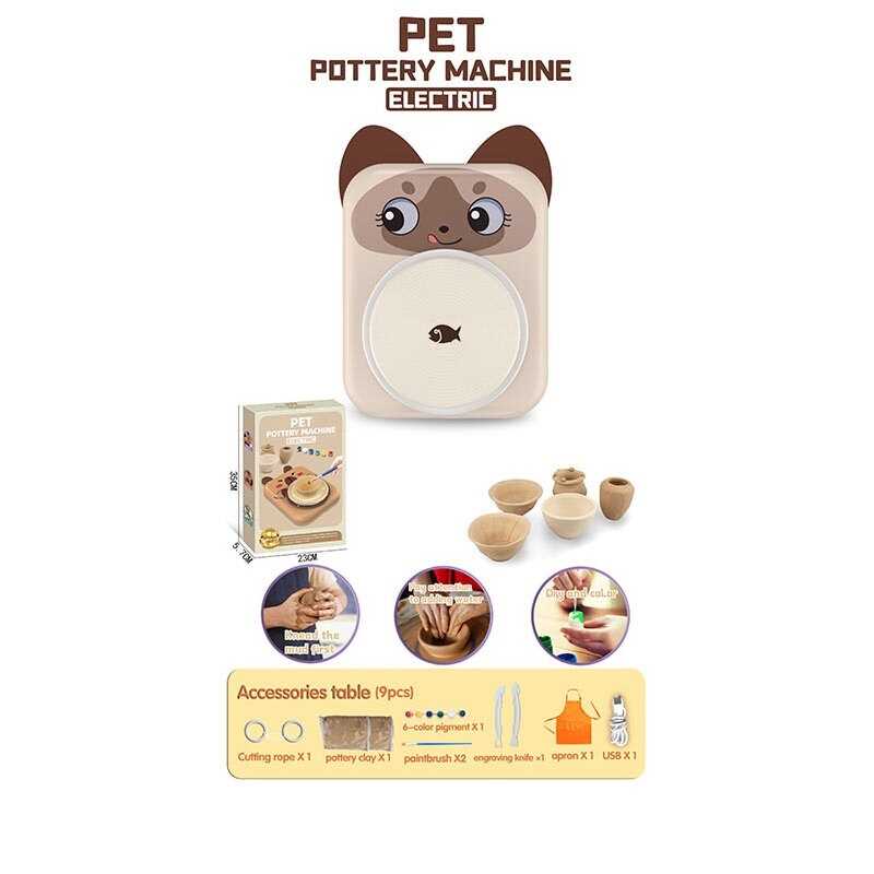 Набір для гончарства 8829 (30) електричний гончарний круг, працює від мережі, глина, фартух, фарби, інструменти, в коробці