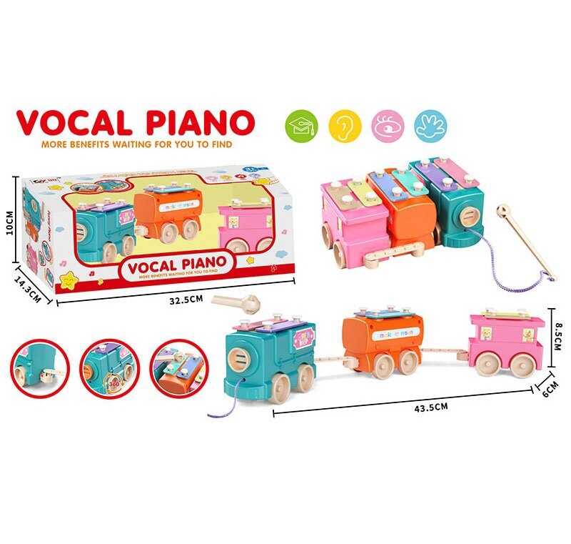 Каталка HX 985 (48) “Паровоз”, ксилофон, 43,5х6х8,5 см, 6 нот, молоточок, в коробці