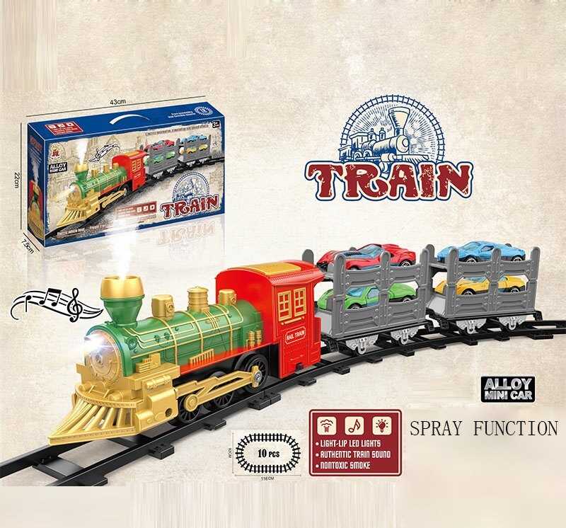 Залізниця 5806-1 P (36) 92*116 см, парогенерація, звук, автоматичний рух, підсвічування, на батарейках, 4 металопластикові машинки, 1 потяг, 2 вагони, в коробці