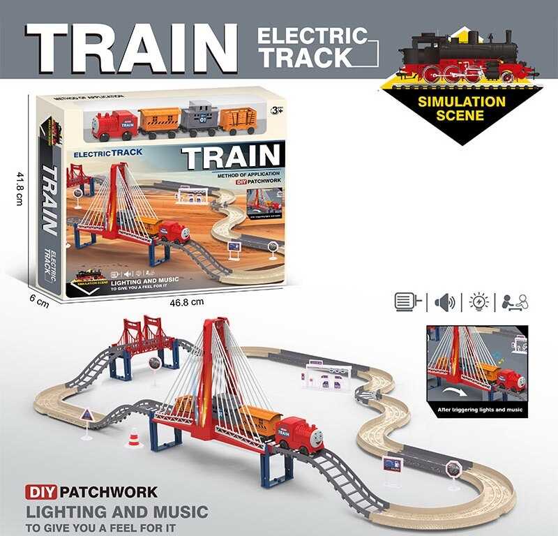 Залізниця 9263-1 B (24/2) міст підсвічується, відтворення звуків потяга, 1 локомотив, 3 вагони, дорожні знаки, в коробці