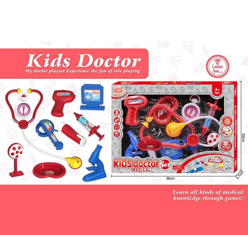 Набір лікаря KJ 1922 A-1 (60/2) стетоскоп, термометр, шприц, мікроскоп, інструменти, в коробці