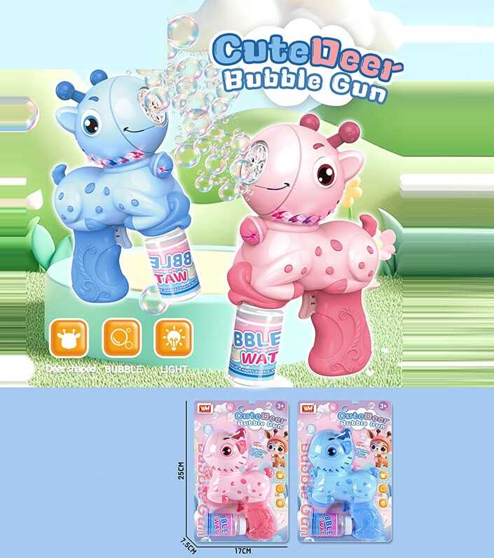 Пістолет з мильними бульбашками 1168-25 A (48) 2 види, підсвічування, автоматична робота, пляшка з мильним розчином, висота 19 см, на листі, МІКС